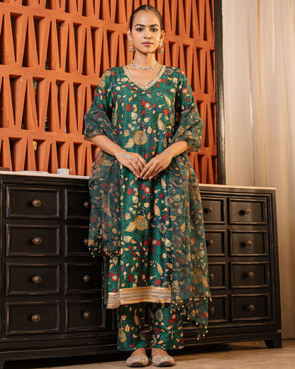Dark Green Kalamkari Suit Set