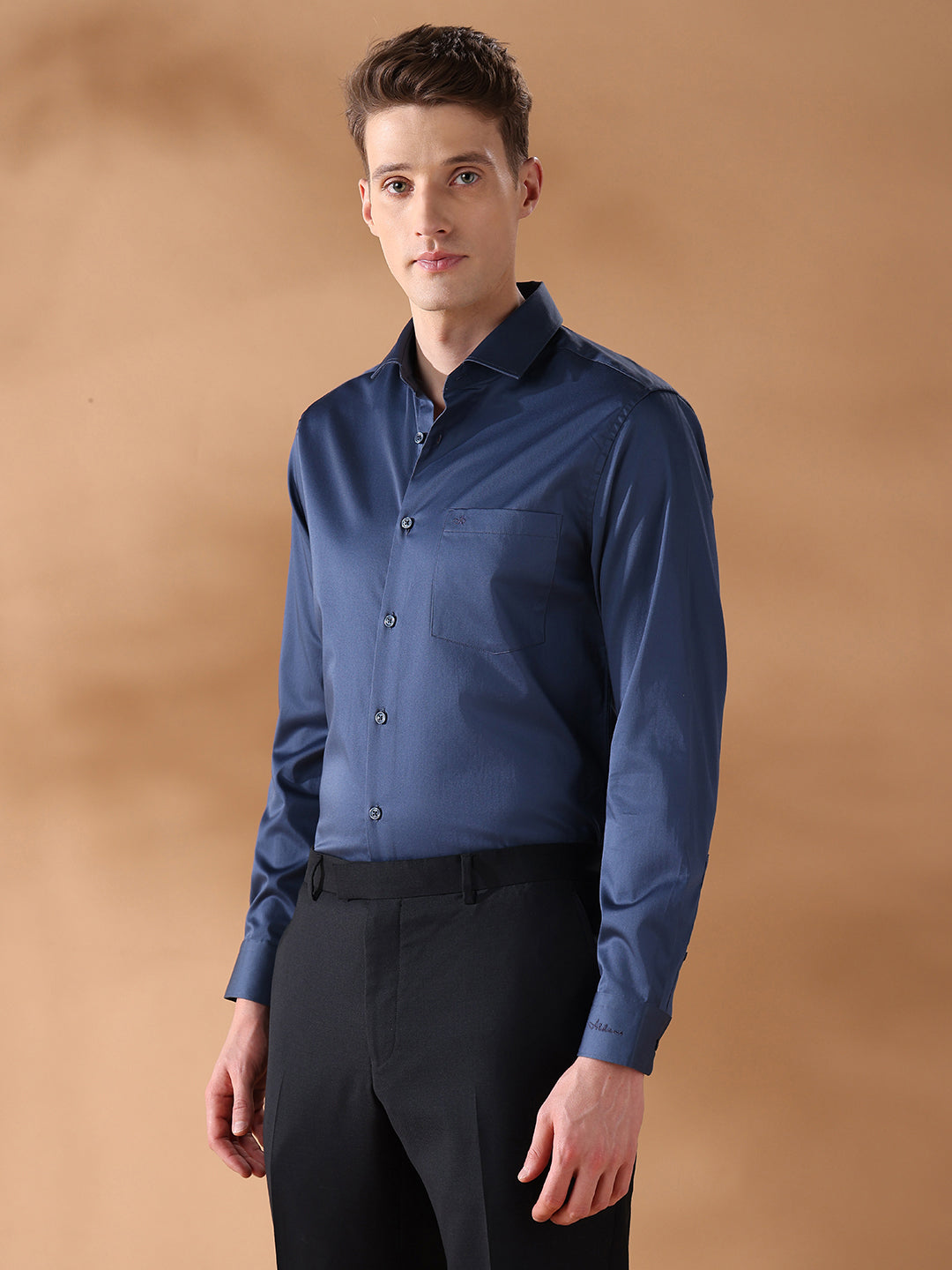 Navy Slim Fit Solid Formal Shirt for Men (DEXTER)