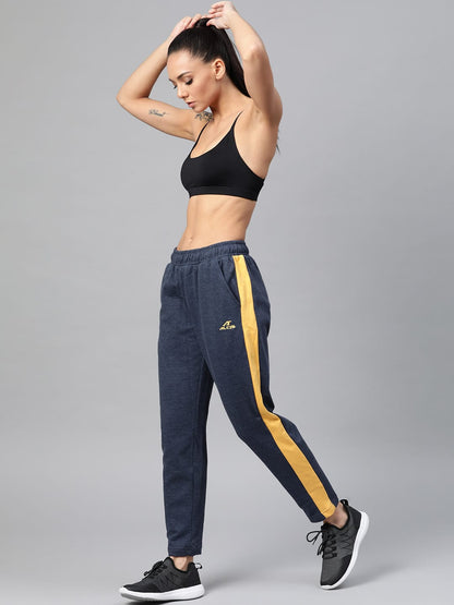 Alcis Women Navy Blue Mustard Yellow Solid Slim Fit Solid Track Pants