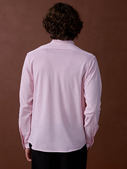 Pink Regular Fit Striped Casual Knit Shirt for Men (LAKO)
