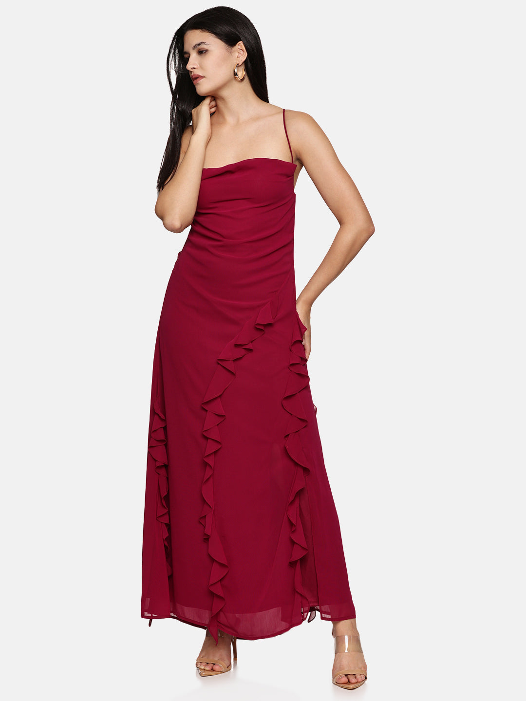 Magenta cowl neck maxi dress