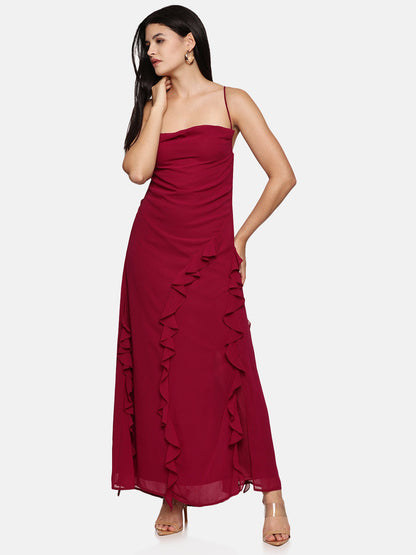 Magenta cowl neck maxi dress