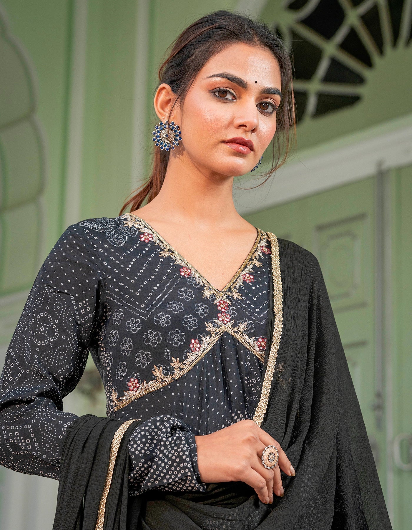 Ebony Bandhej & Sequin Suit Set