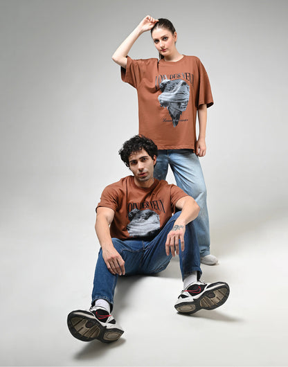 Loin des Yeux, Loin du Cœur Printed Brown T-Shirt Boozee