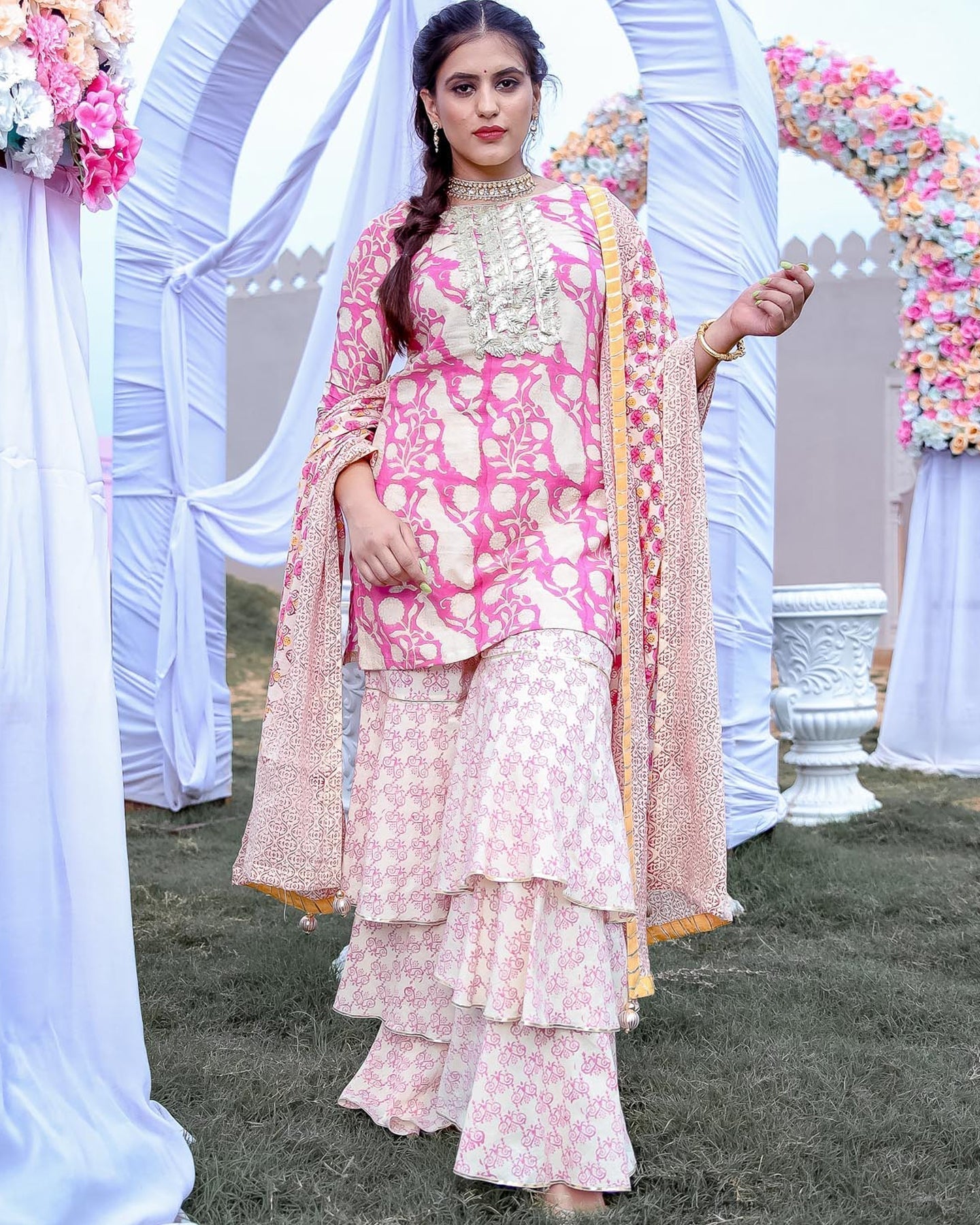 Golden Peacock Sharara Set