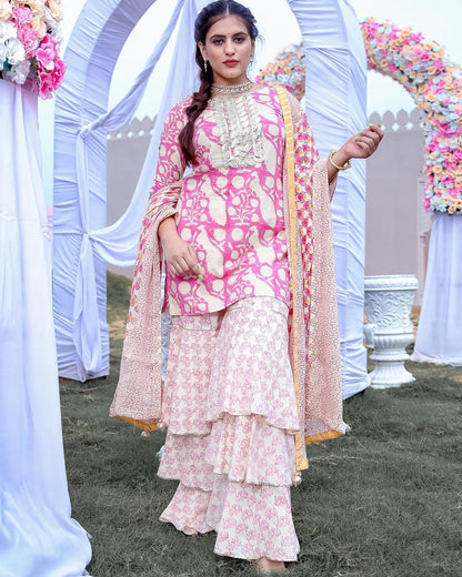 Golden Peacock Sharara Set