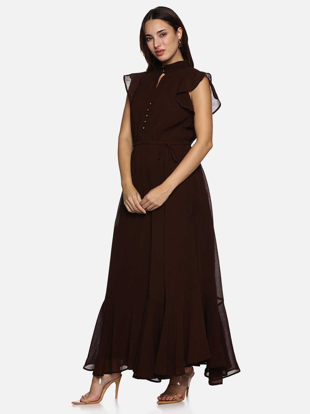 Floral brown Frilled Dress