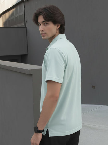 Men Solid Jade Cotton Polo Collar Half Sleeve Regular Fit T-Shirt