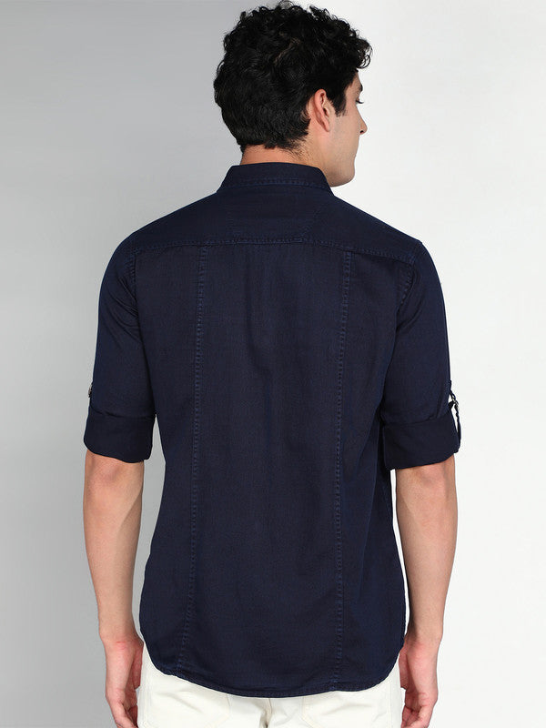 Kuons Avenue Men's Indigo Cotton Twill Casual Shirt