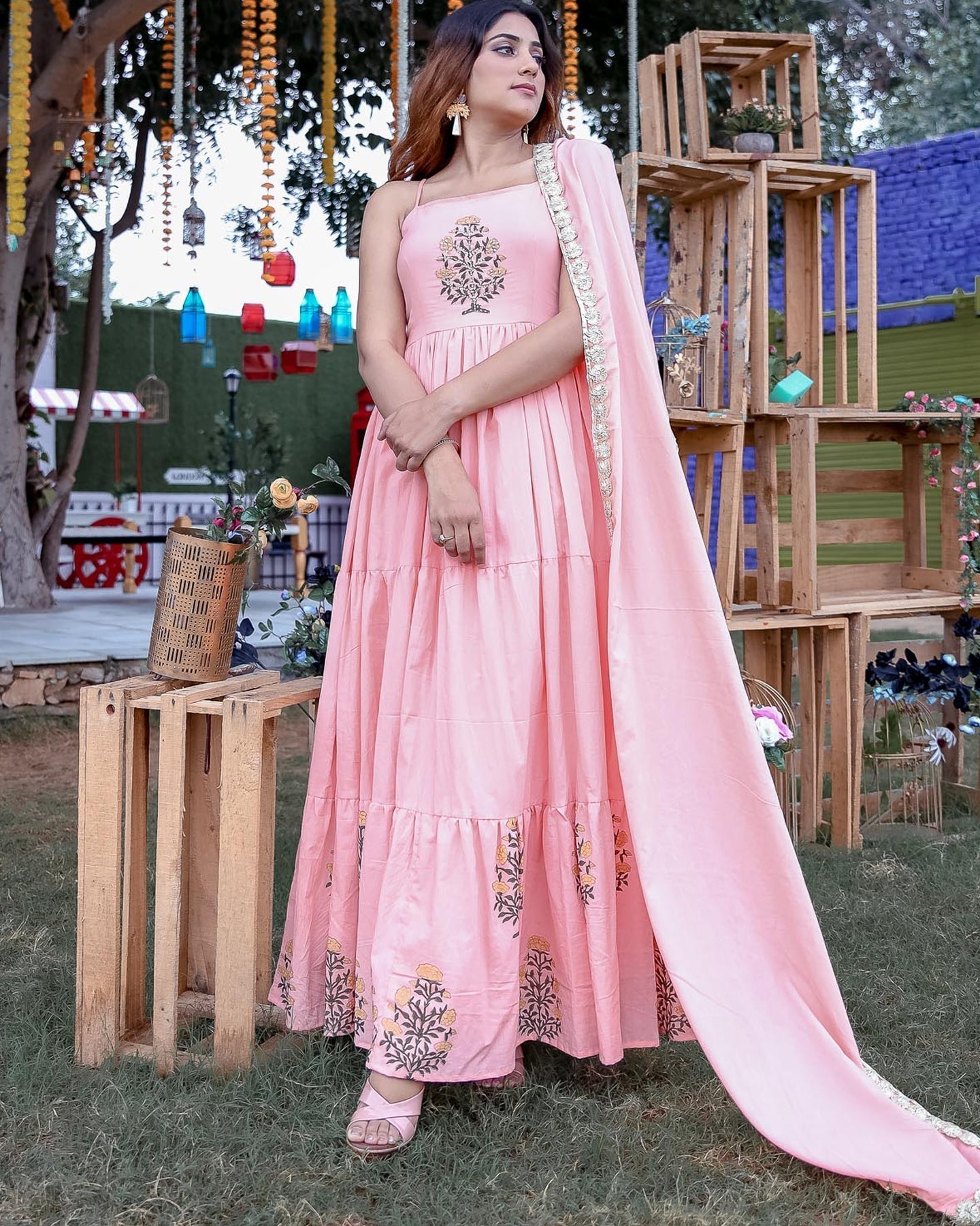 Peach Tier With Dupatta