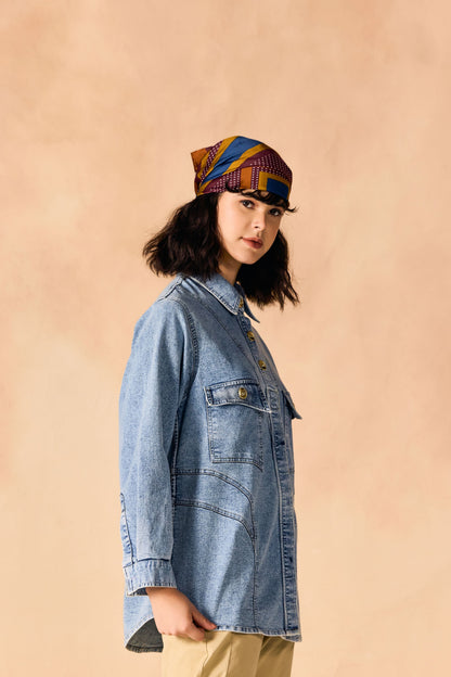 Oversized Stone Washed Denim Button-up Shirt