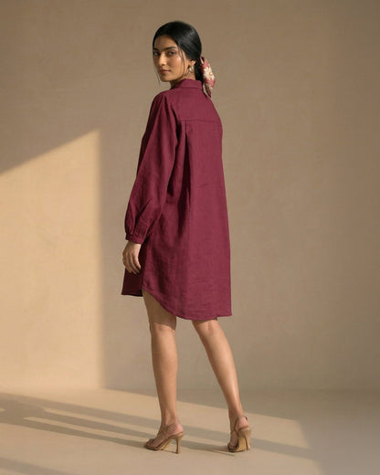 Maroon Linen Shirt Dress