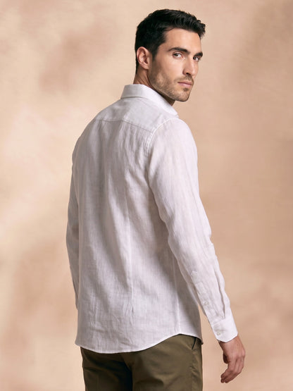Slim Fit White Linen Solid Casual Shirt for Men (JARON)