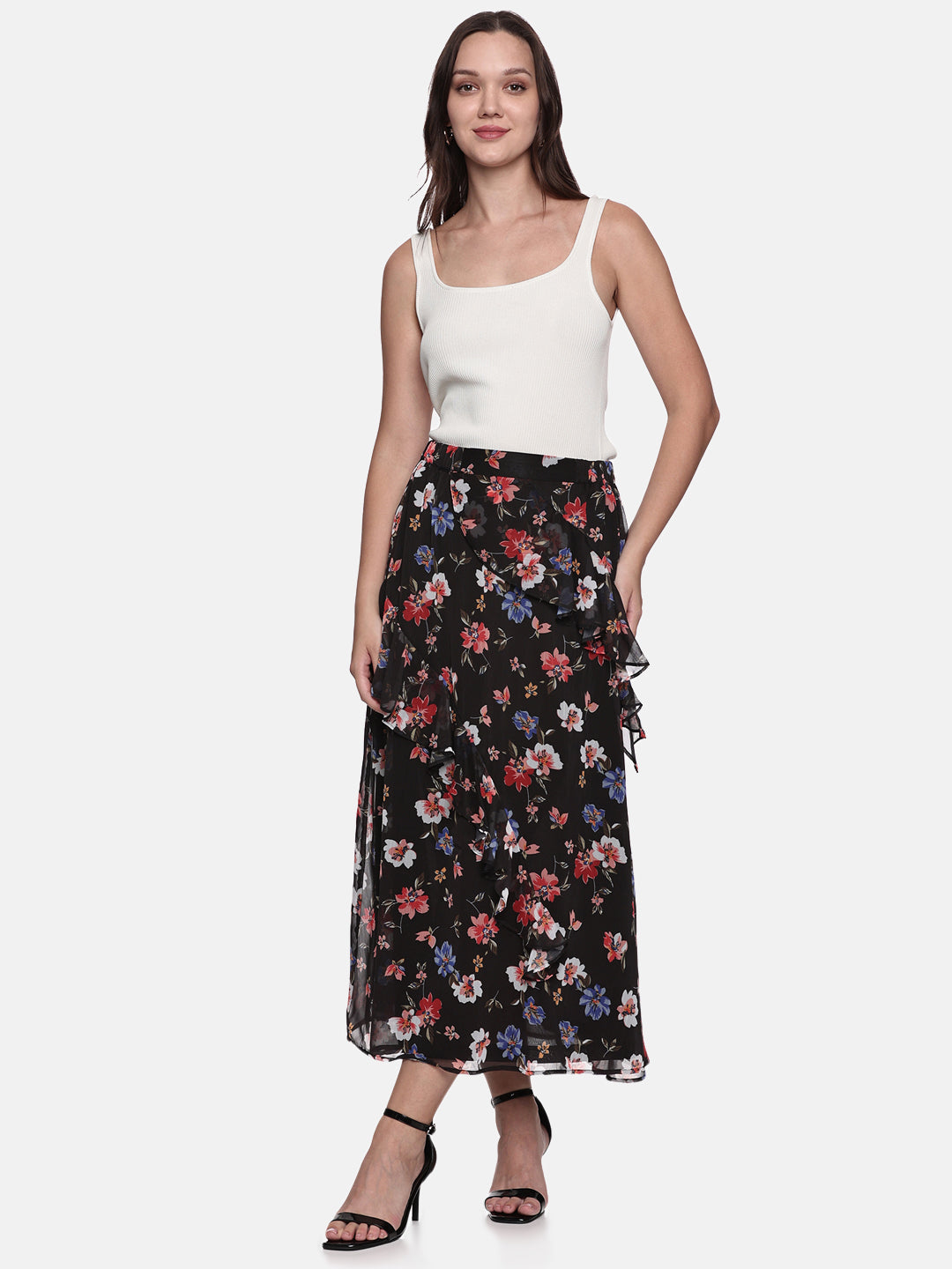 IS.U Floral Black Skirt