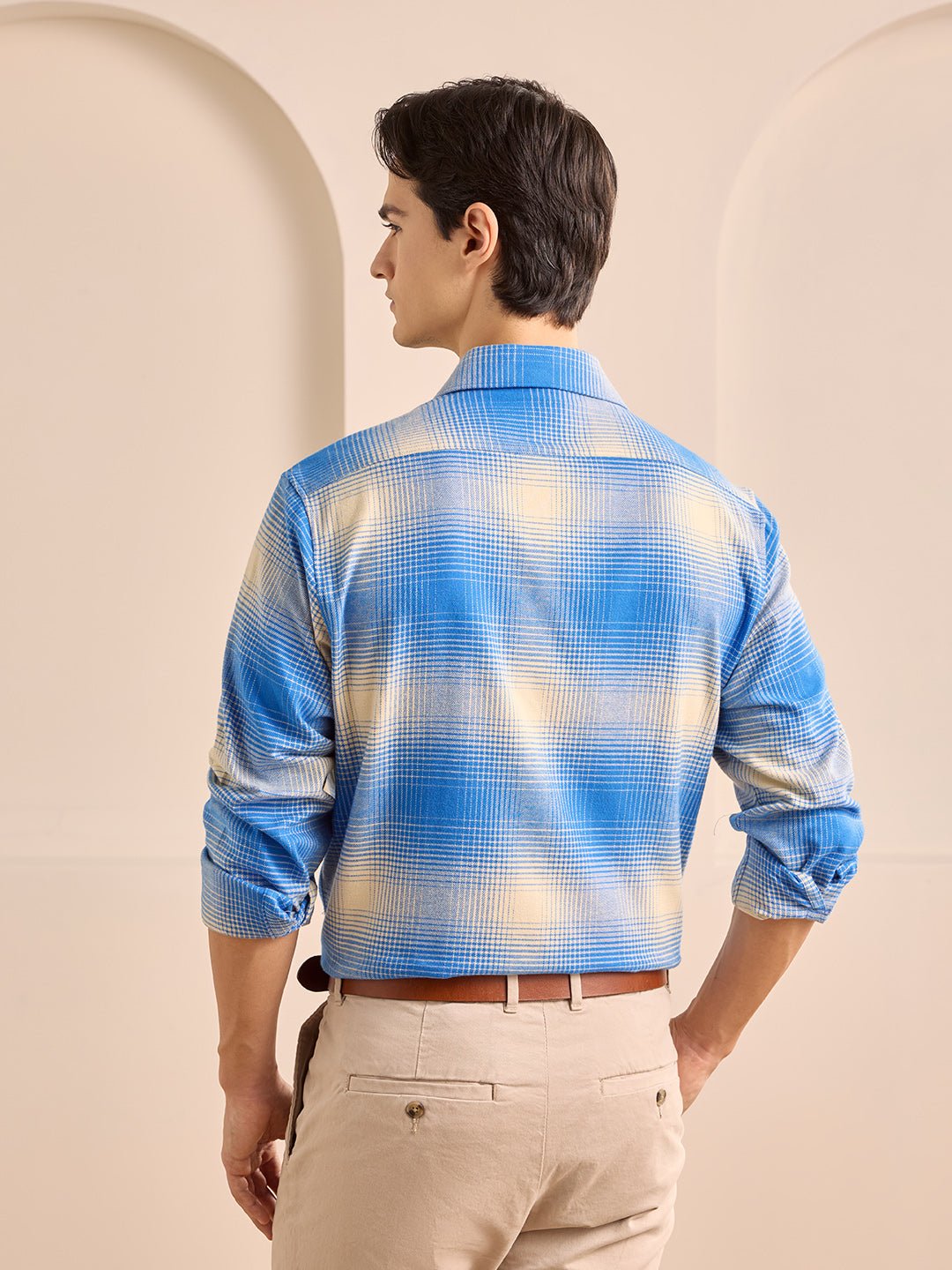 Blue Regular Fit Checked Casual Cotton Shirt for Men (LANIK)