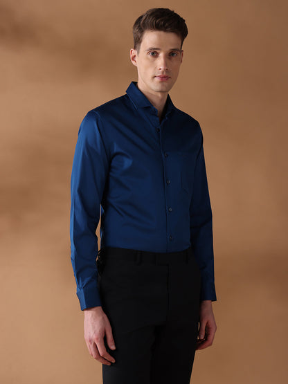 Navy Slim Fit Solid Formal Shirt for Men (BENIC)