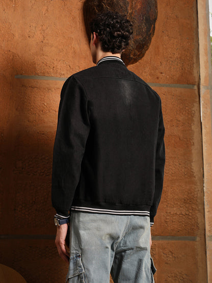 Dark-Wash Denim Bomber Jacket