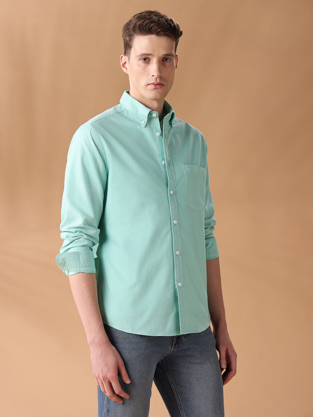 Green Regular Fit Solid Casual Shirt for Men (ADRON)
