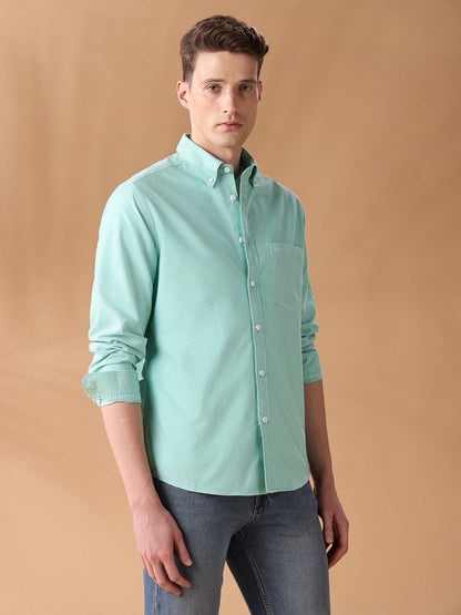 Green Regular Fit Solid Casual Shirt for Men (ADRON)