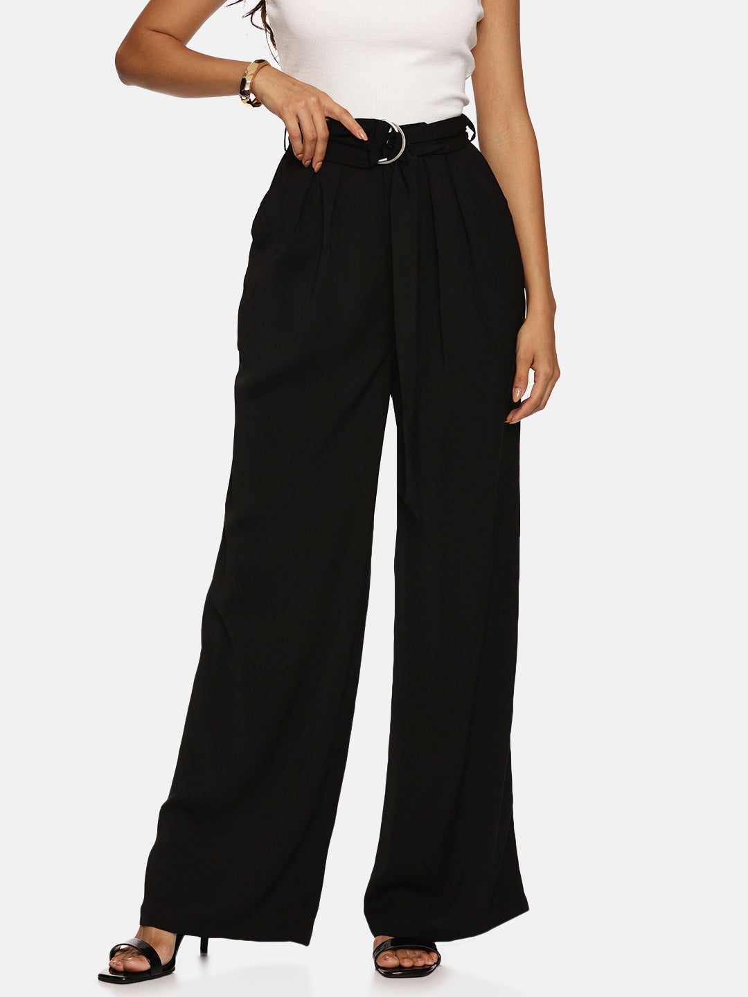 IS.U Black Wide Leg Belted Pant