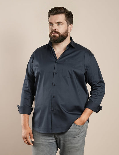 Midnight Slate Regular Fit Formal Satin Shirt for men (CALVO)