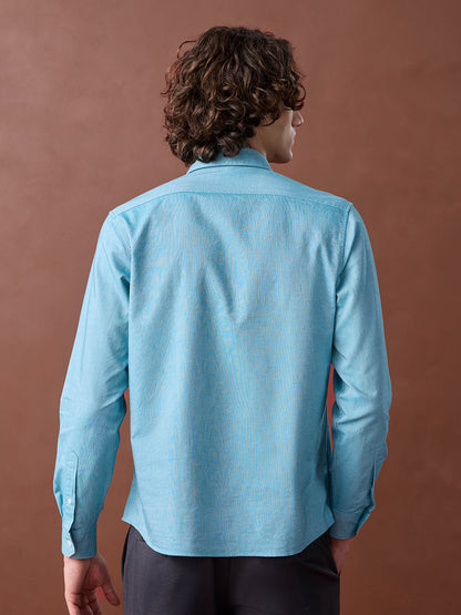Teal Blue Regular Fit Solid Casual Cotton Shirt for Men (CRANE)
