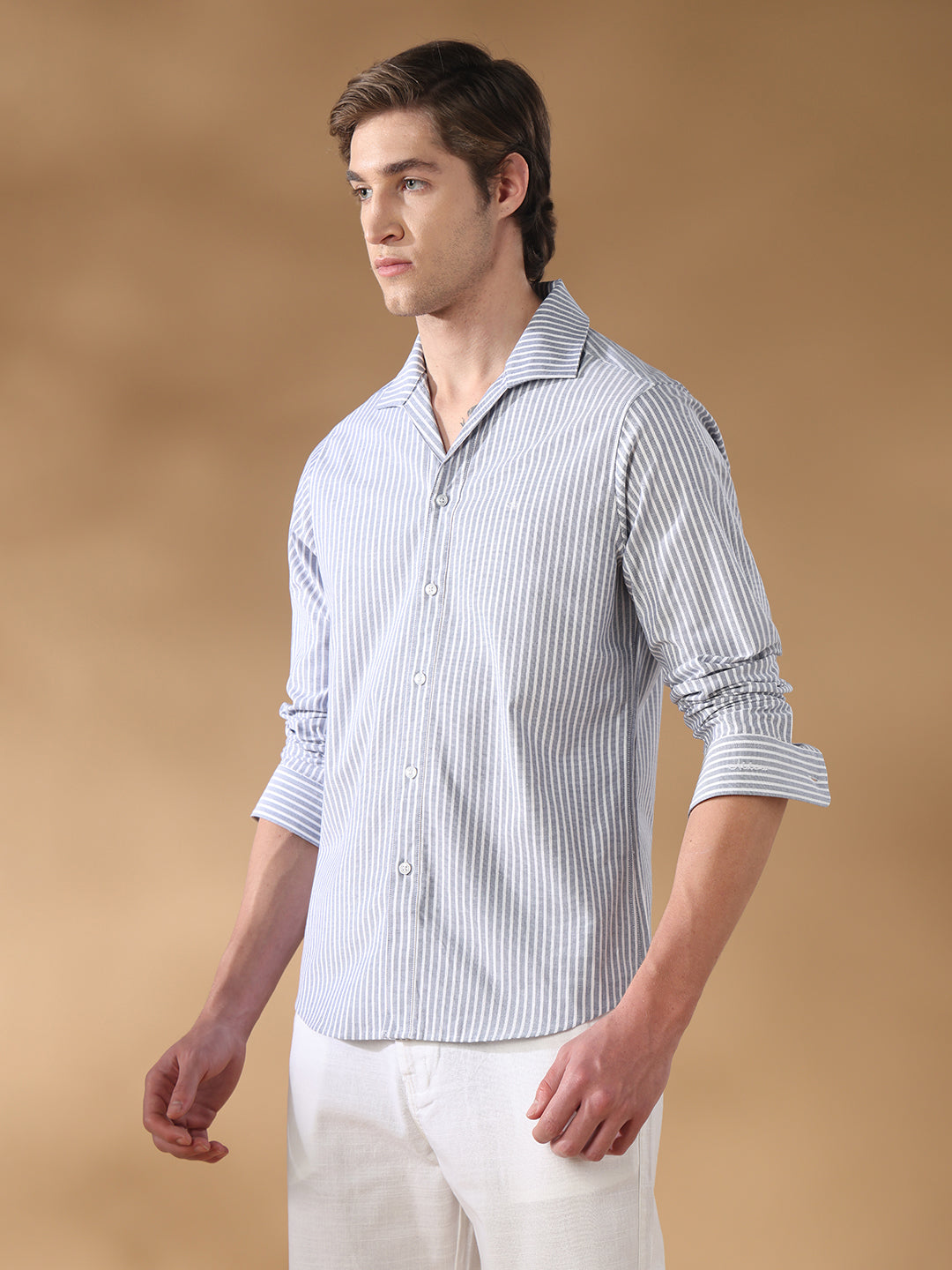 Blue Striped Casual Cotton Shirt