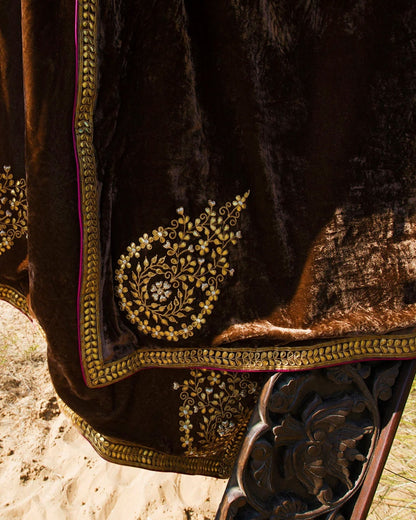 BROWN SILK VELVET KURTA SET