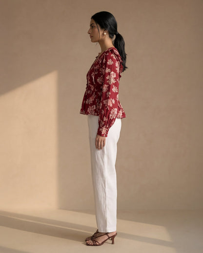Red Floral Peplum Top