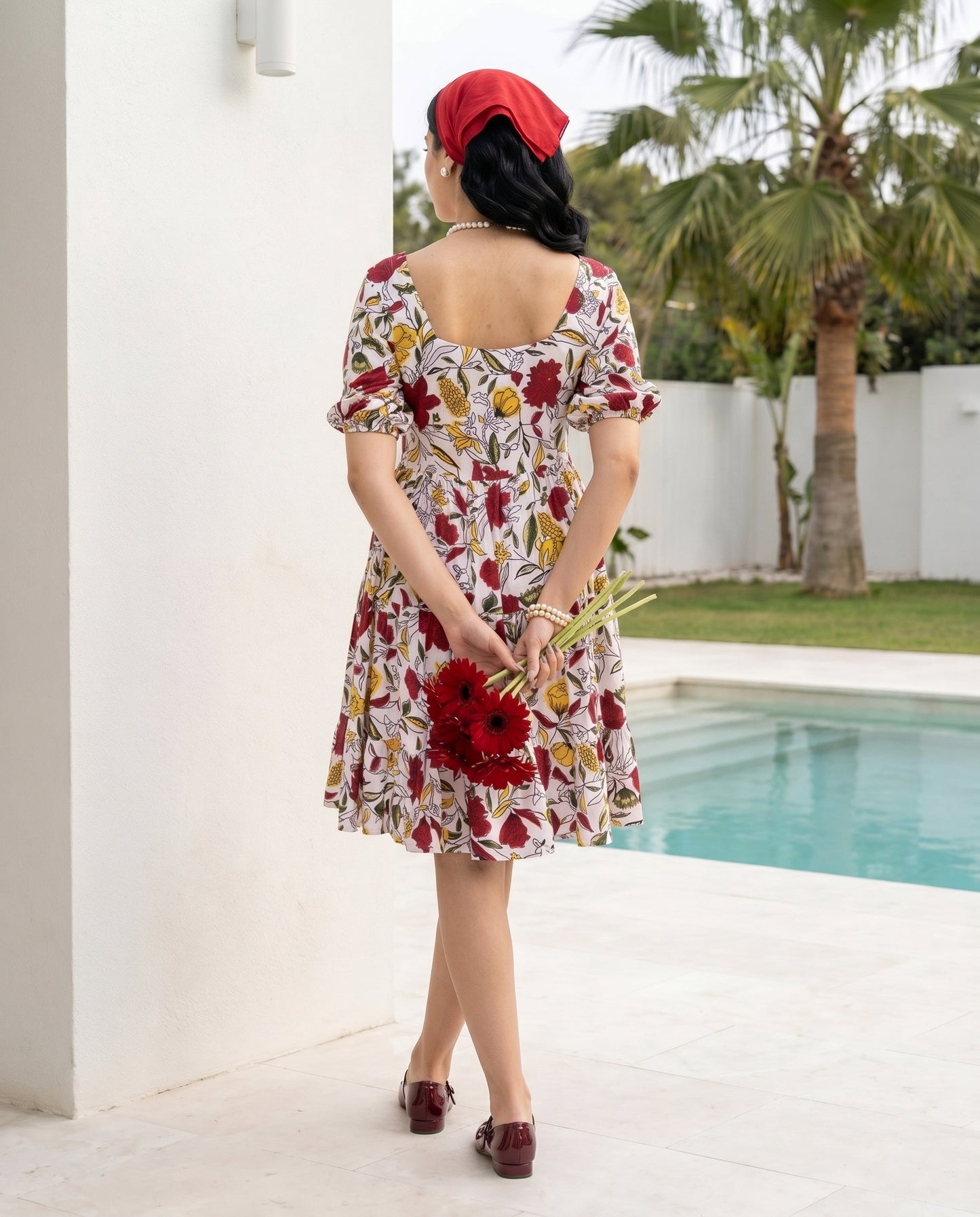 Off White Animated Floral Dress