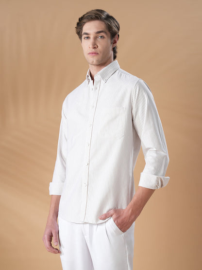 White-Beige Regular Fit Cotton Casual Shirt for Men (OPALE)
