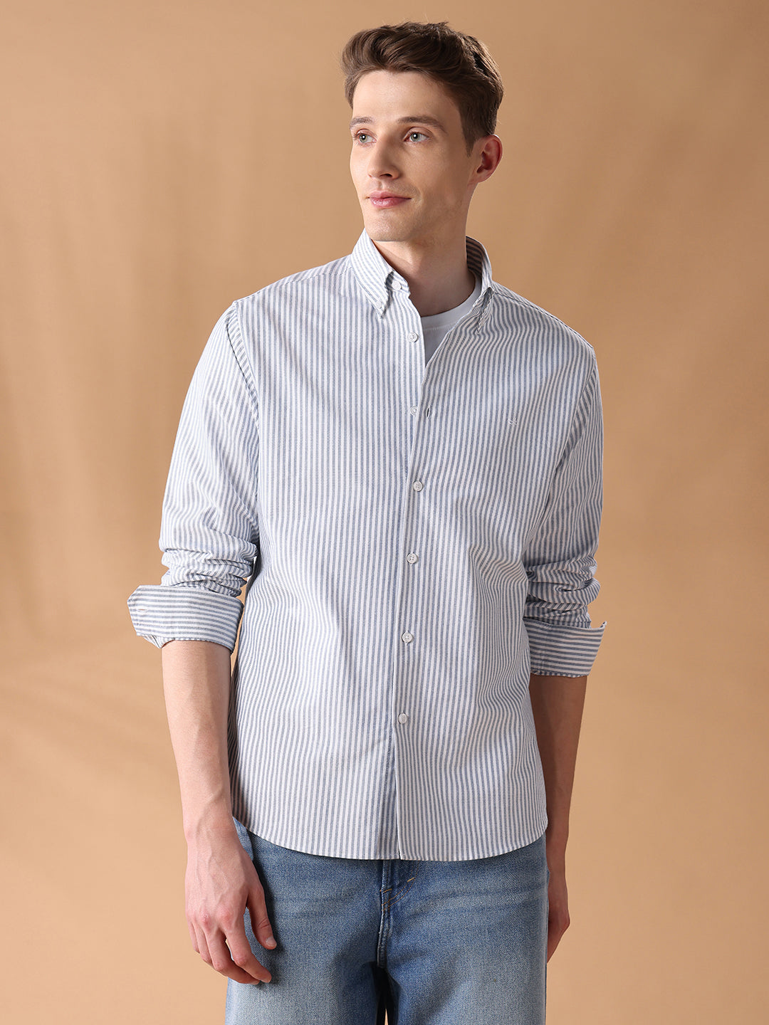Blue Regular Fit Striped Casual Shirt for Men (AVINO)