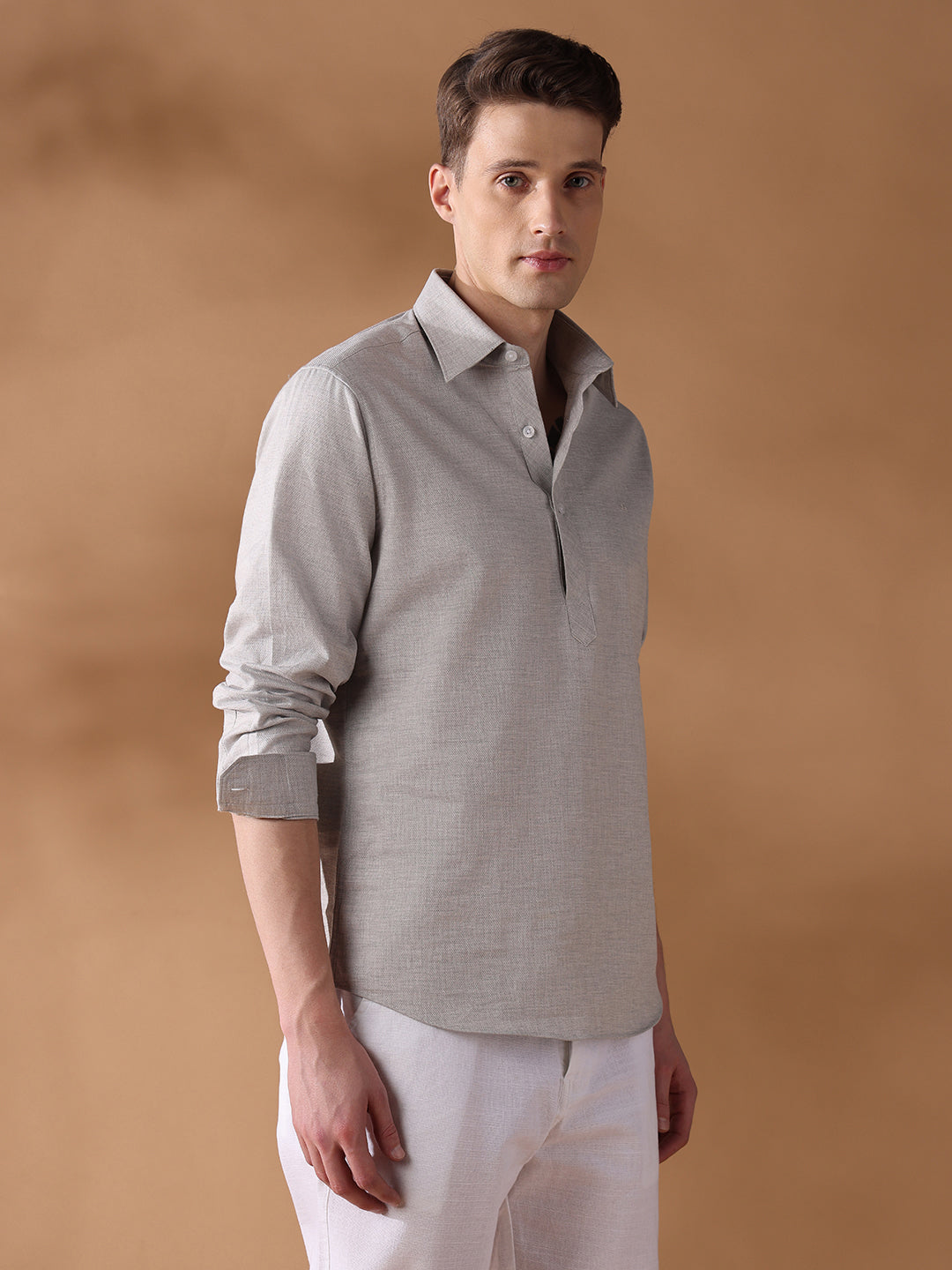 Grey Regular Fit Solid Casual Shirt for Men (CAVOR)