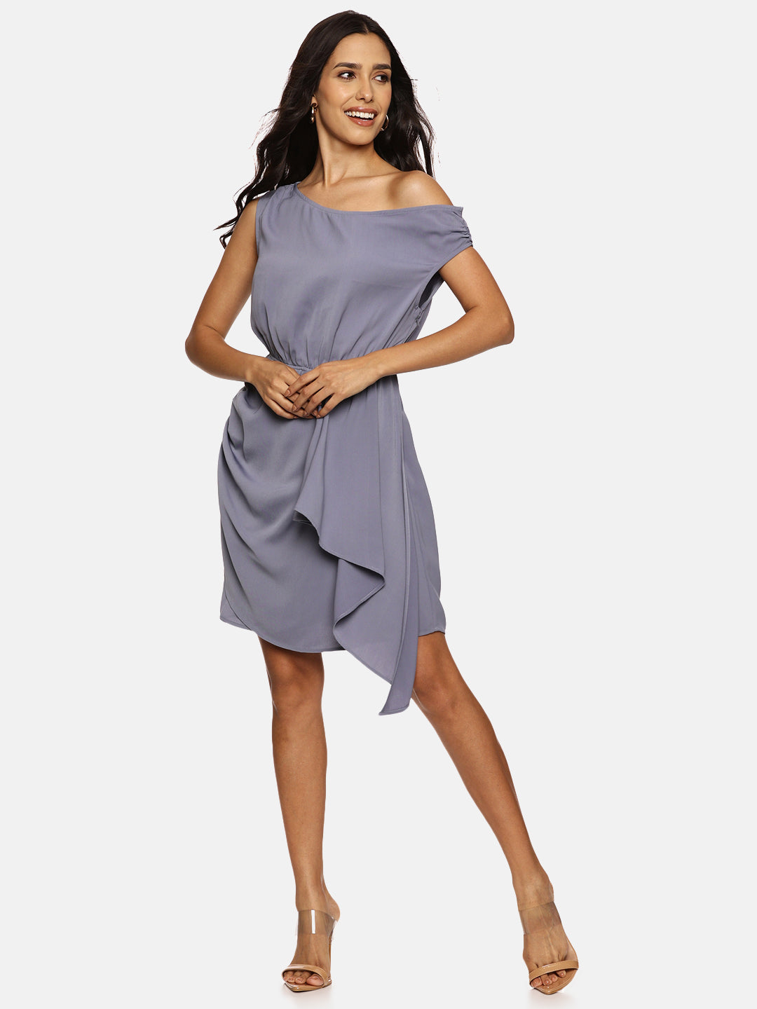 IS.U Solid Blue Granite Ruffle Dress