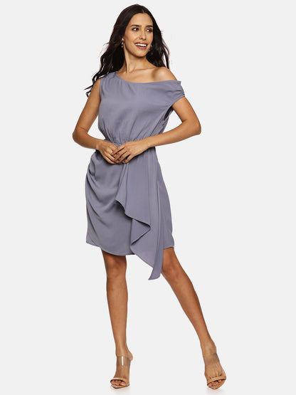 IS.U Solid Blue Granite Ruffle Dress
