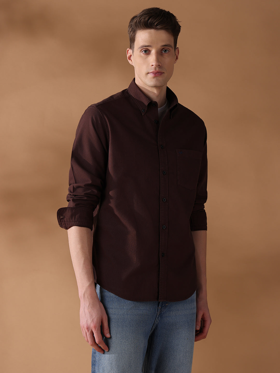 Brown Regular Fit Solid Casual Shirt for Men (SONNY)