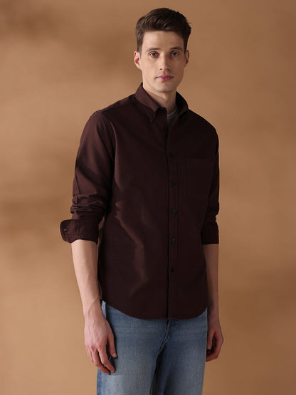 Brown Regular Fit Solid Casual Shirt for Men (SONNY)