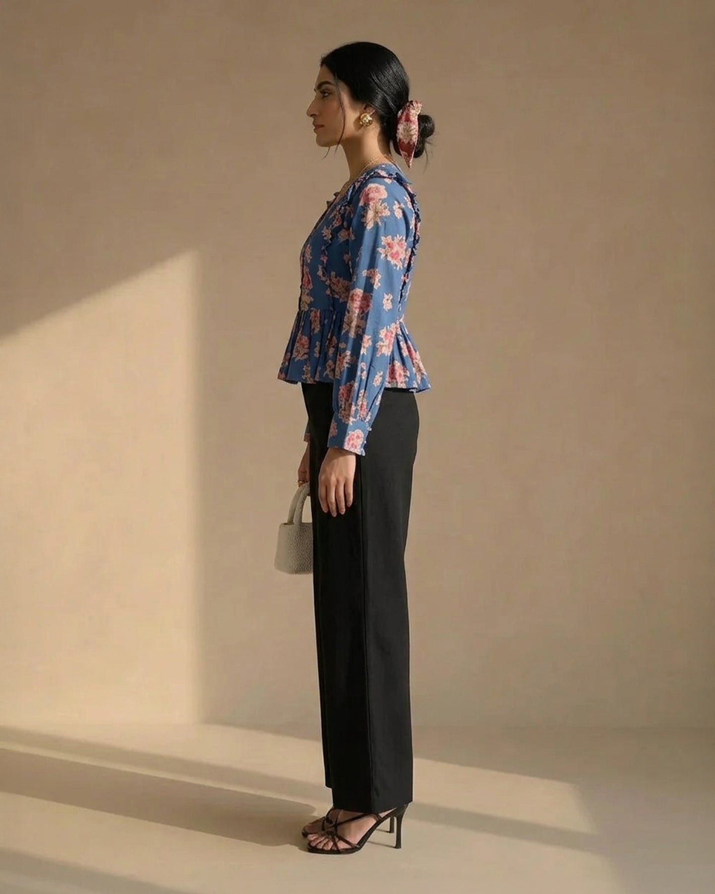 Blue Floral Peplum Top