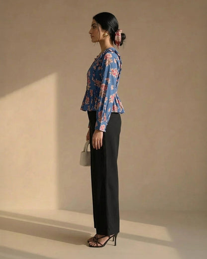 Blue Floral Peplum Top