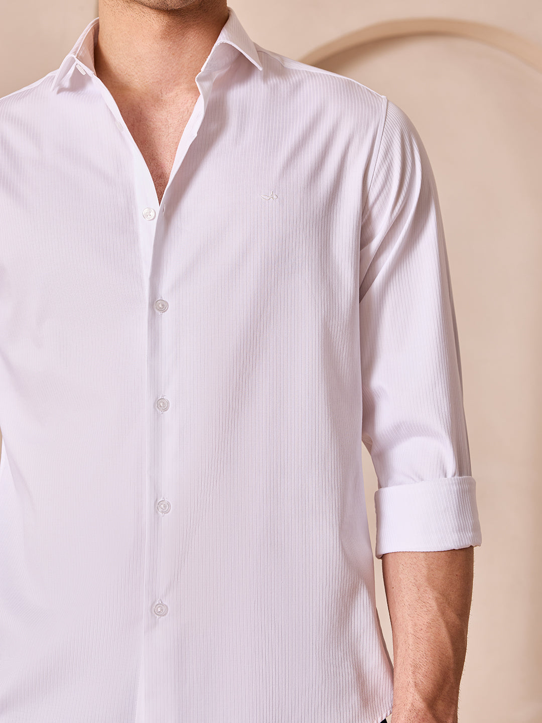 White Regular Fit Textured Casual Shirt for Men (CINAS)