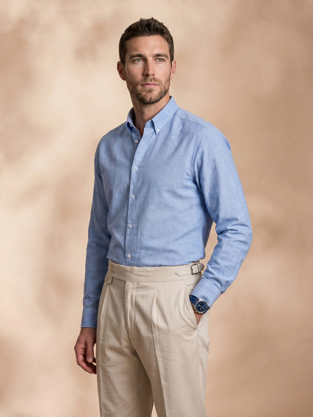 Regular Fit Linen Blend Blue Formal Shirt for Men (LINEE)