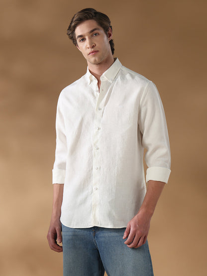 Off White Regular Fit Casual Linen Shirt for men (LORIS)