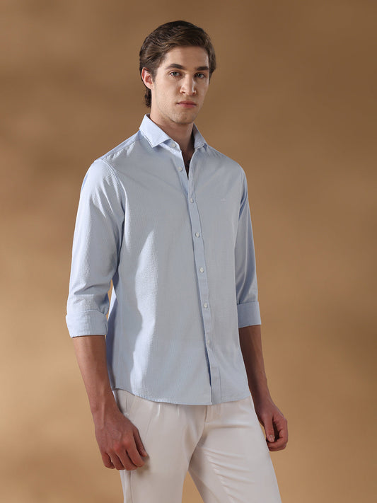 Blue Slim Fit Formal Cotton Shirt for men