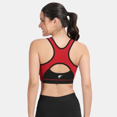 Maroon black cotton sports bra with smooth fit and full coverage support