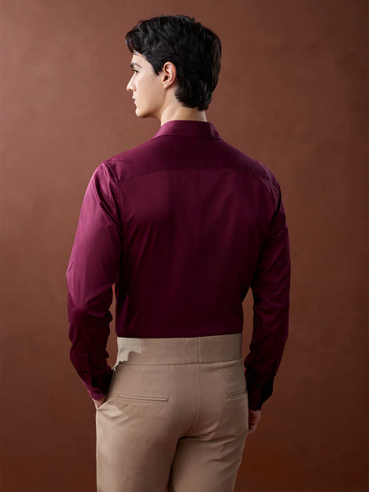 Maroon Slim Fit Solid Formal Satin Shirt