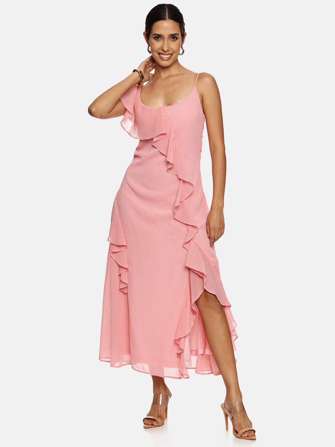 IS.U Peach Ruffle Maxi Dress