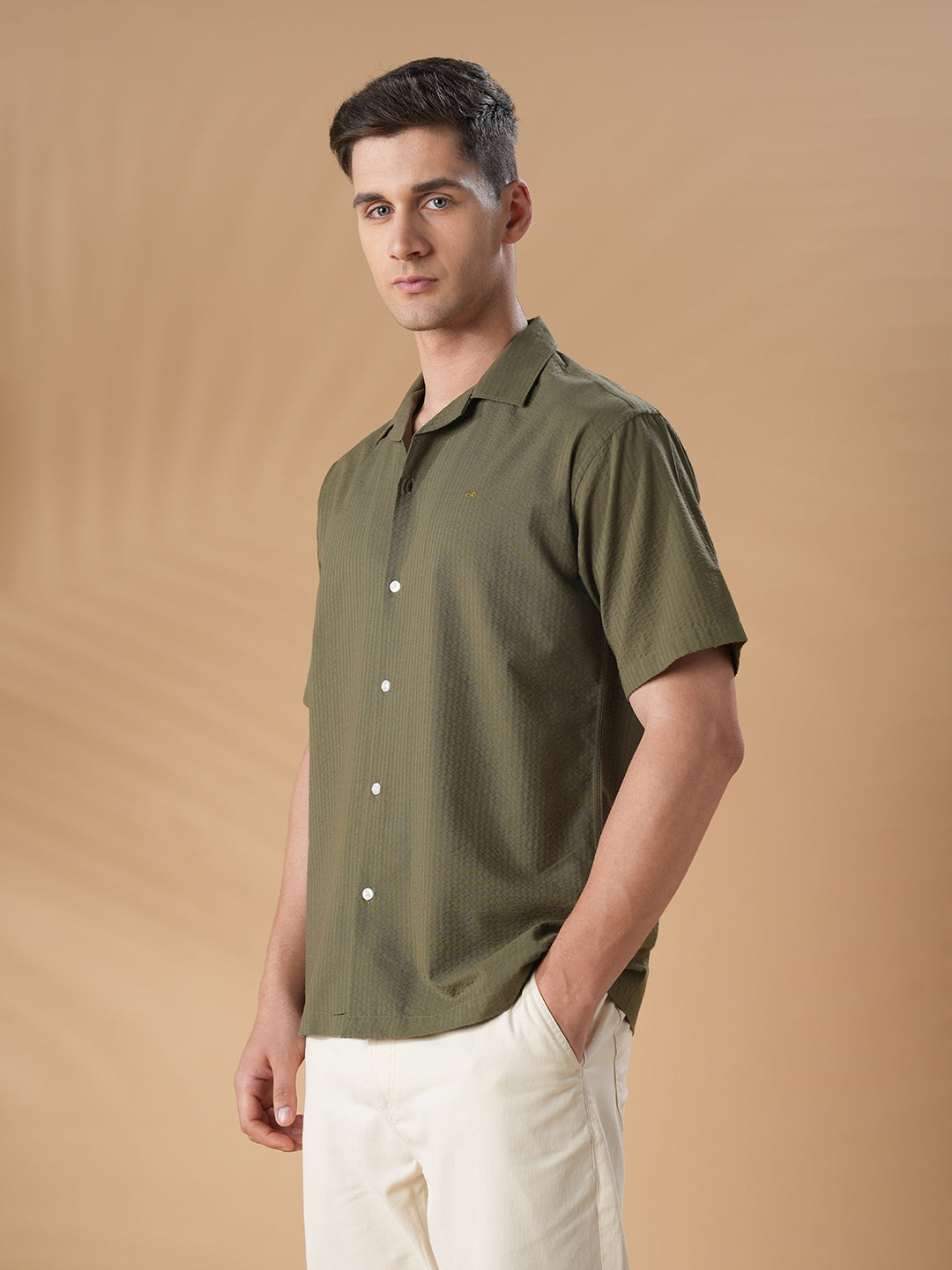 Olive Green Regular Fit Casual Cotton Shirt for men (CURAT)