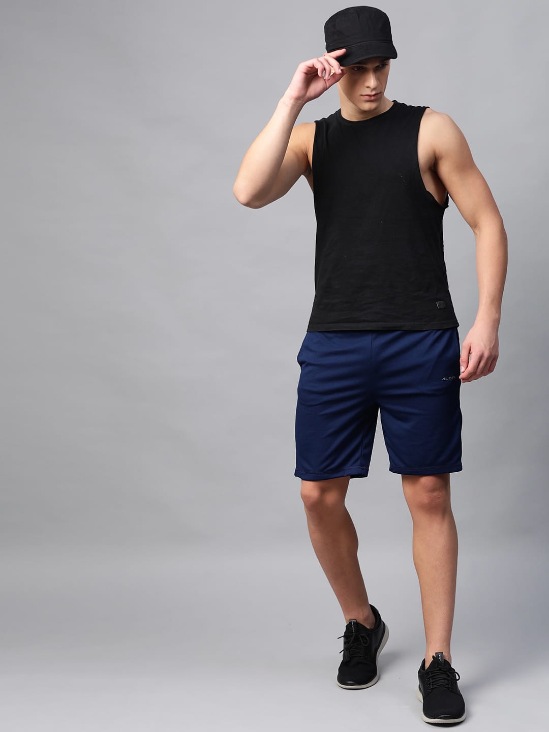 Alcis Men Navy Blue Solid Slim Fit Sports Shorts