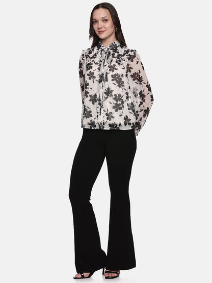 IS.U Floral Off-White Smocked Sleeve Top