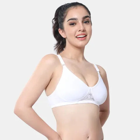 White t shirt lace bra Envie non wired non padded full coverage seamless lace bra invisible under clothes daily wear